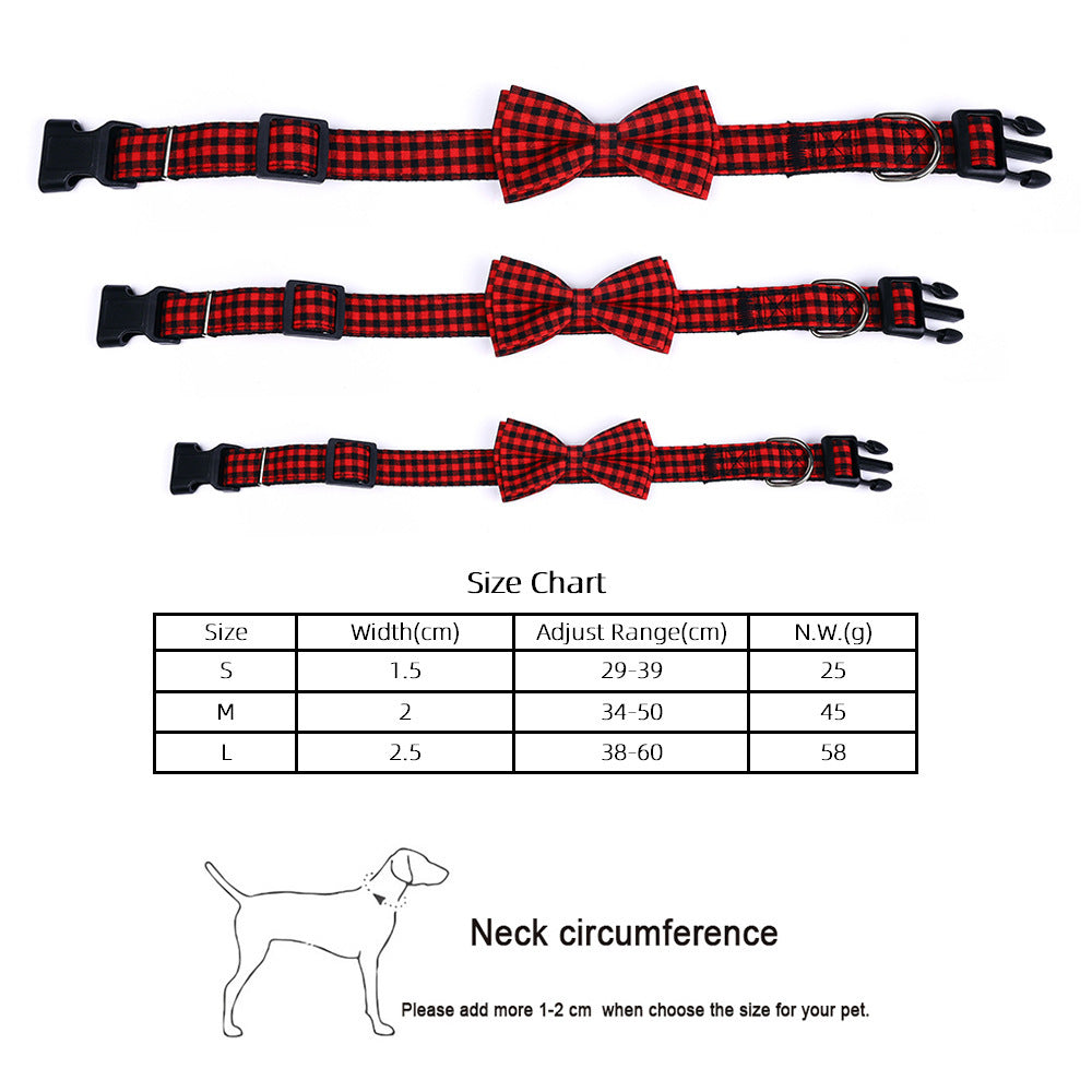 JMT-488970 British Plaid Bow Tie Collar for Cats and Dogs - Multi-Seasonal Adjustable Traction Collar