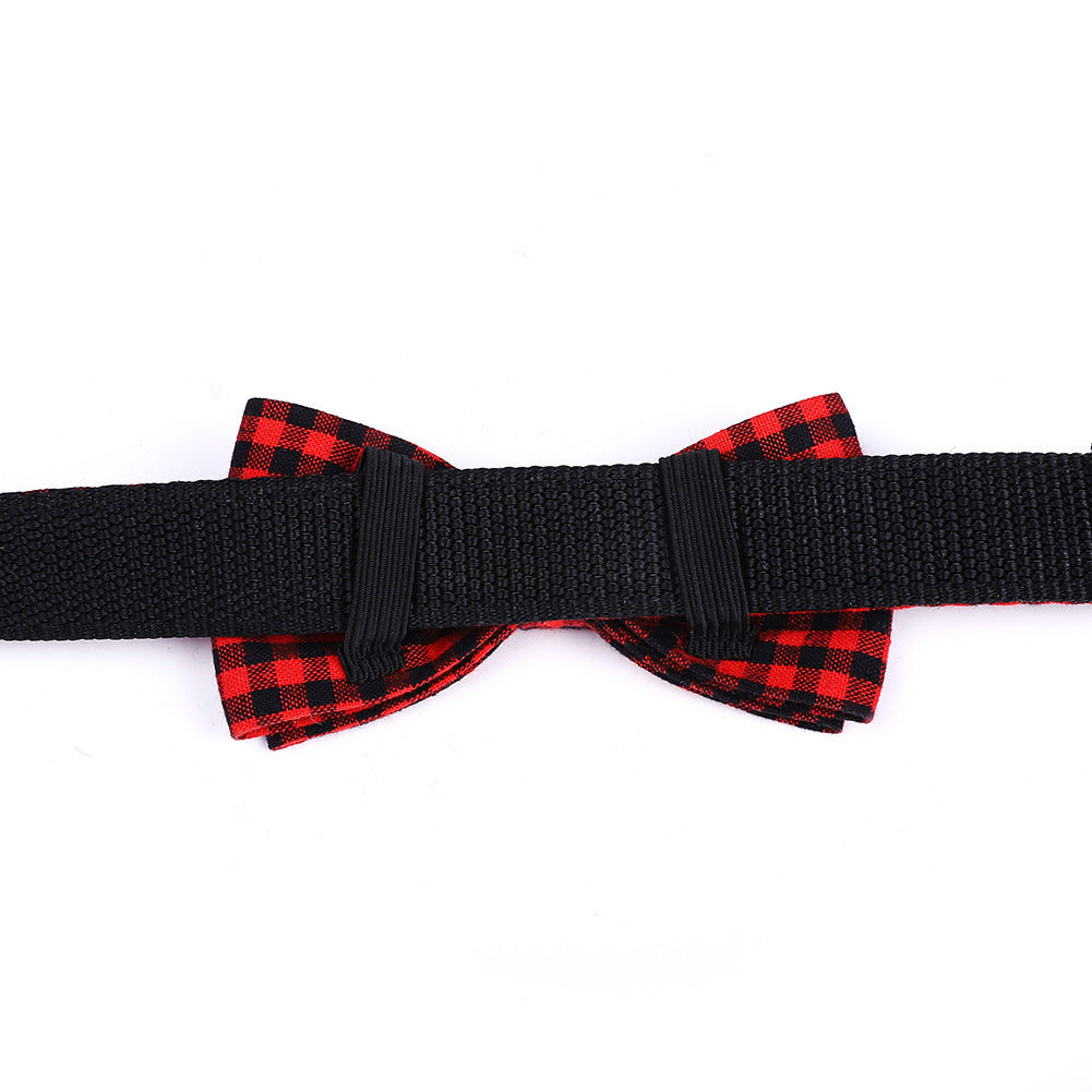 JMT-488970 British Plaid Bow Tie Collar for Cats and Dogs - Multi-Seasonal Adjustable Traction Collar
