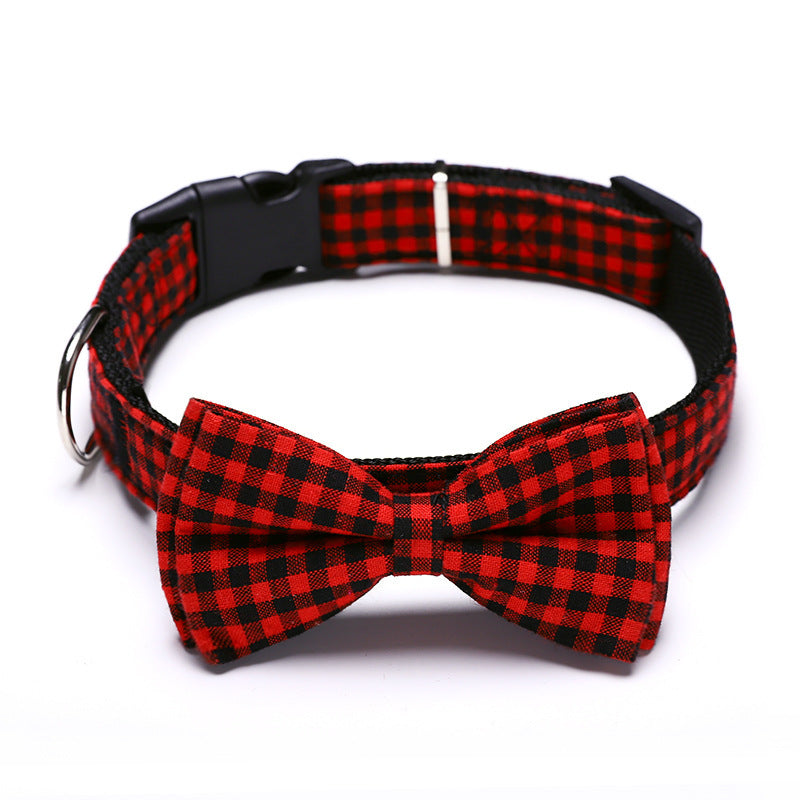 JMT-488970 British Plaid Bow Tie Collar for Cats and Dogs - Multi-Seasonal Adjustable Traction Collar