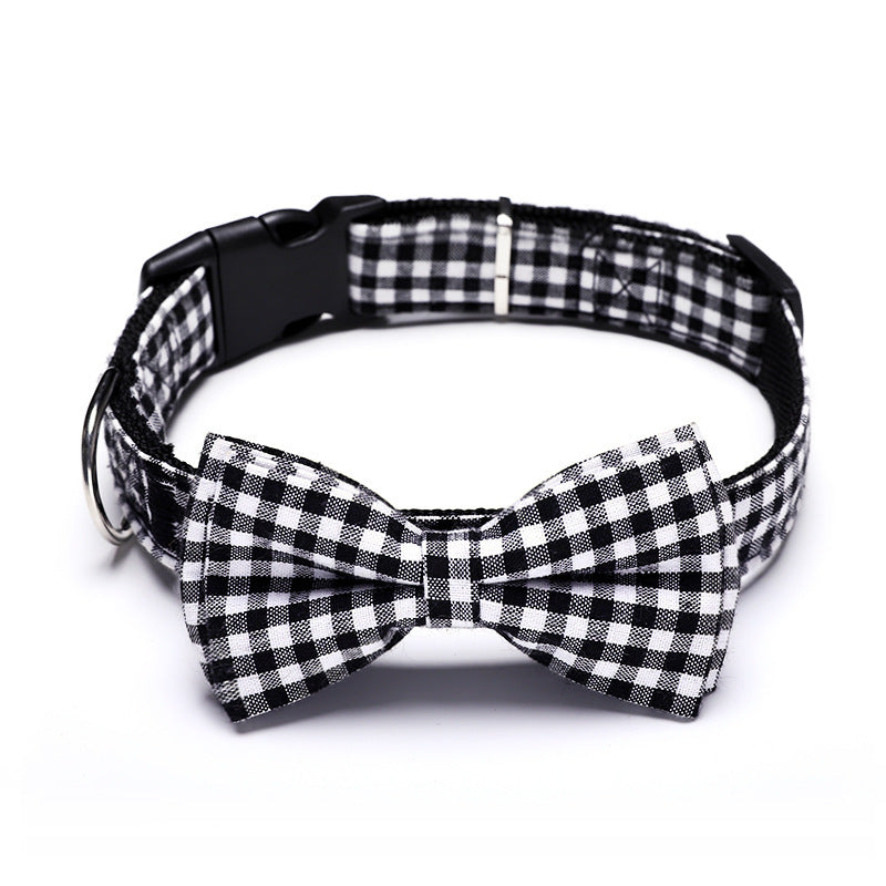 JMT-488970 British Plaid Bow Tie Collar for Cats and Dogs - Multi-Seasonal Adjustable Traction Collar