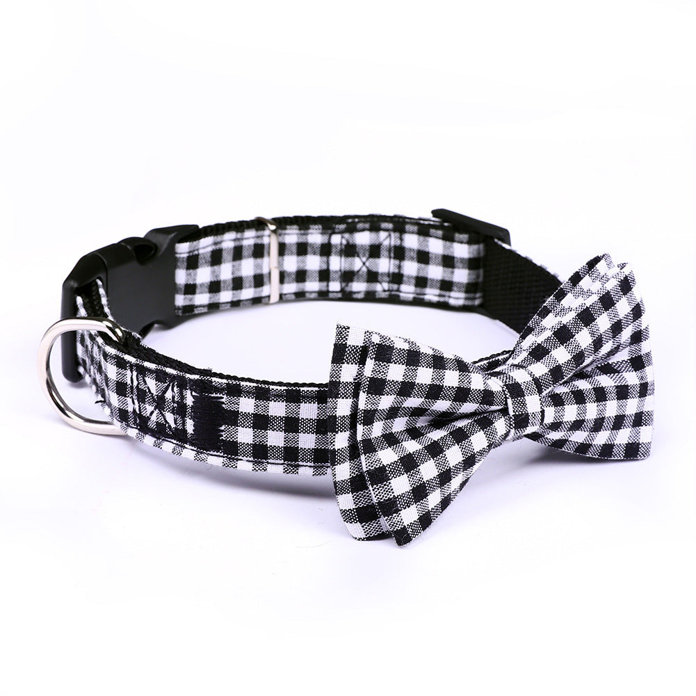 JMT-488970 British Plaid Bow Tie Collar for Cats and Dogs - Multi-Seasonal Adjustable Traction Collar