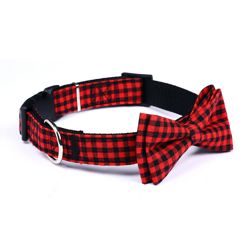 JMT-488970 British Plaid Bow Tie Collar for Cats and Dogs - Multi-Seasonal Adjustable Traction Collar