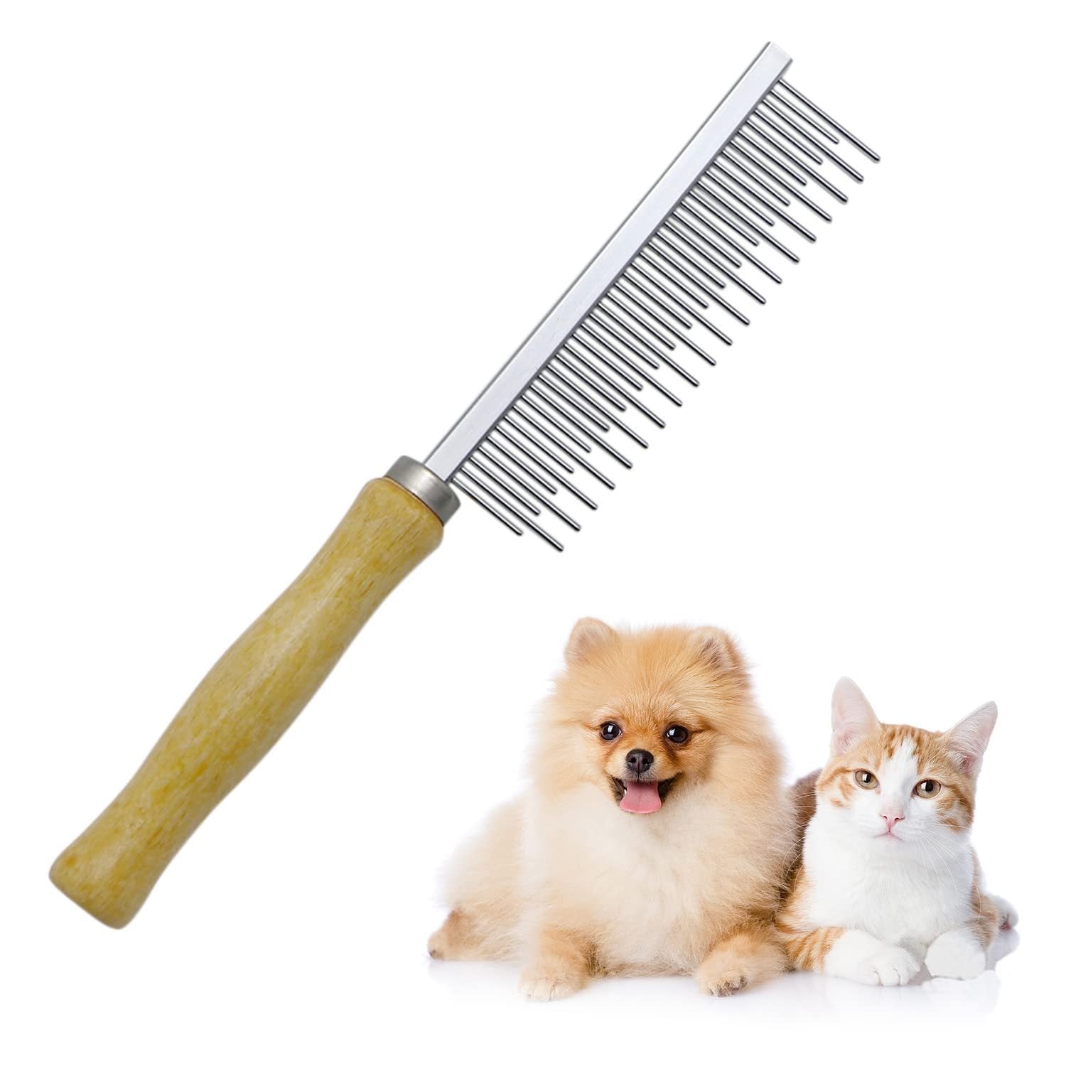 JMT-489546 Wooden Handle Pet Grooming Comb for Dogs and Cats - Safe and Effective Hair Removal Tool