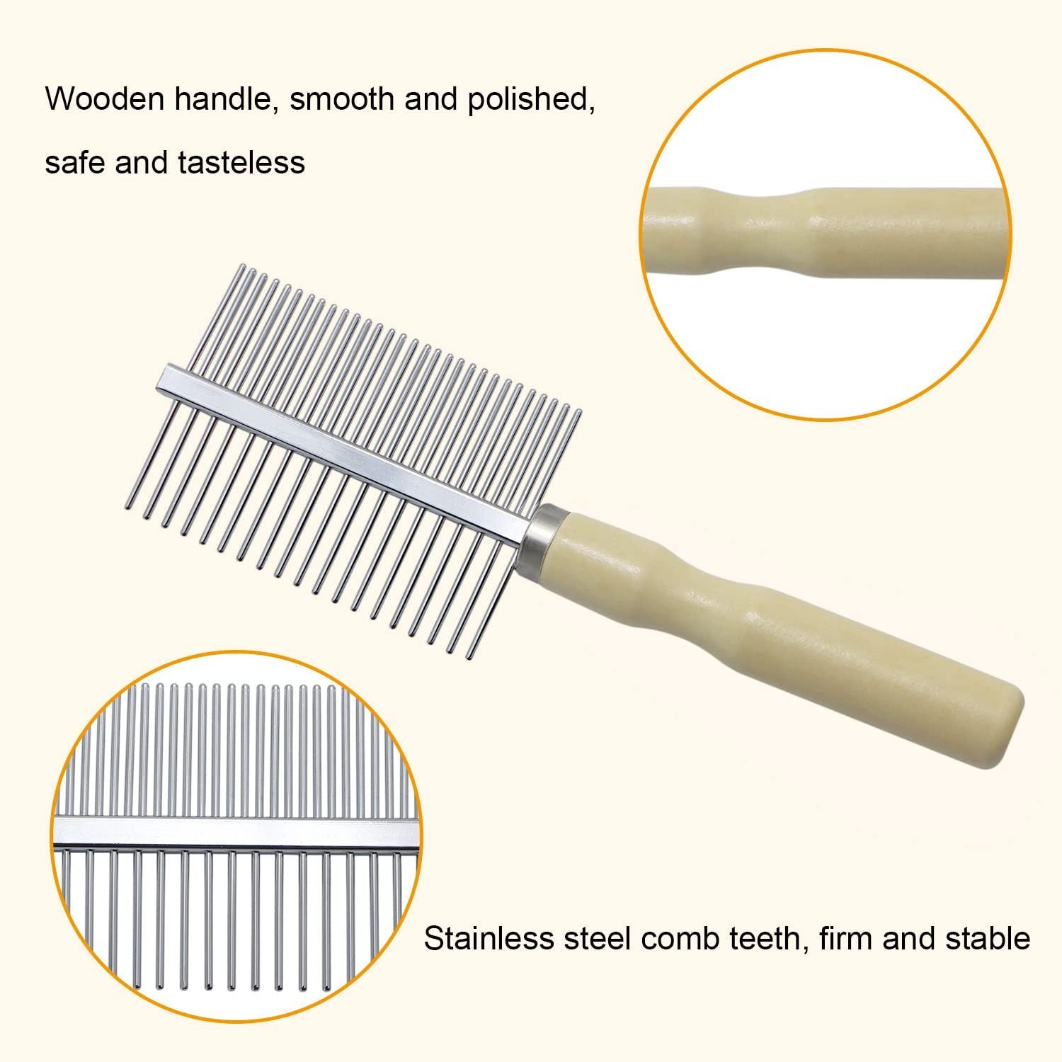 JMT-489546 Wooden Handle Pet Grooming Comb for Dogs and Cats - Safe and Effective Hair Removal Tool