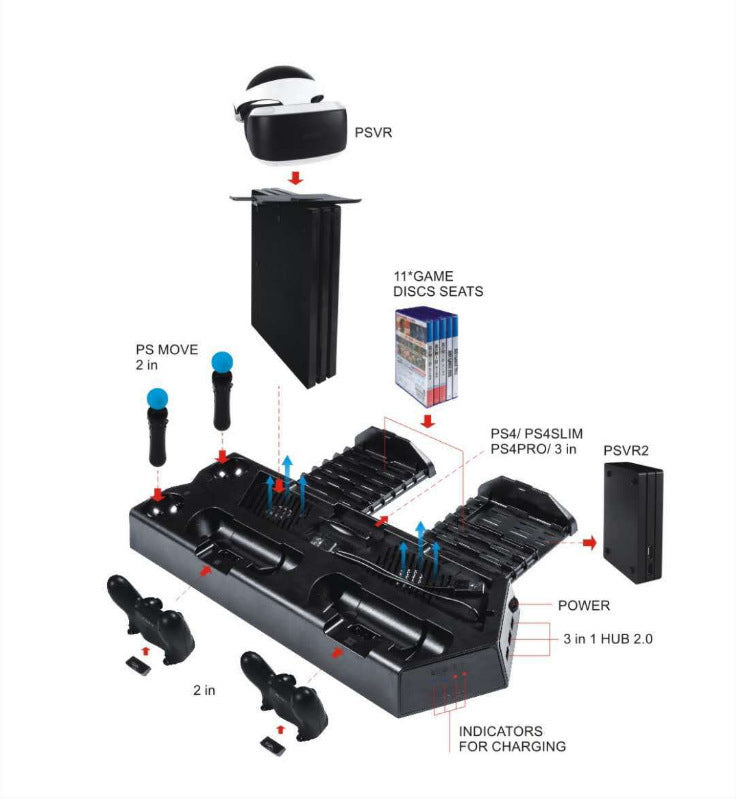JMT-489802 PS4 Multi-Function Cooling Stand with Disc Holder for Slim and Pro Models