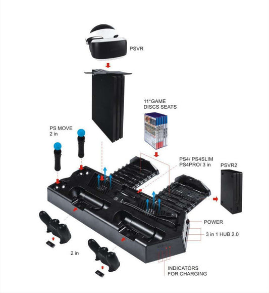JMT-489802 PS4 Multi-Function Cooling Stand with Disc Holder for Slim and Pro Models