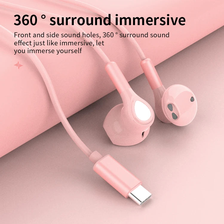 JMT-490122 USB C Wired Earbuds with Microphone for Android Devices - Stereo Sound Wired Earphones