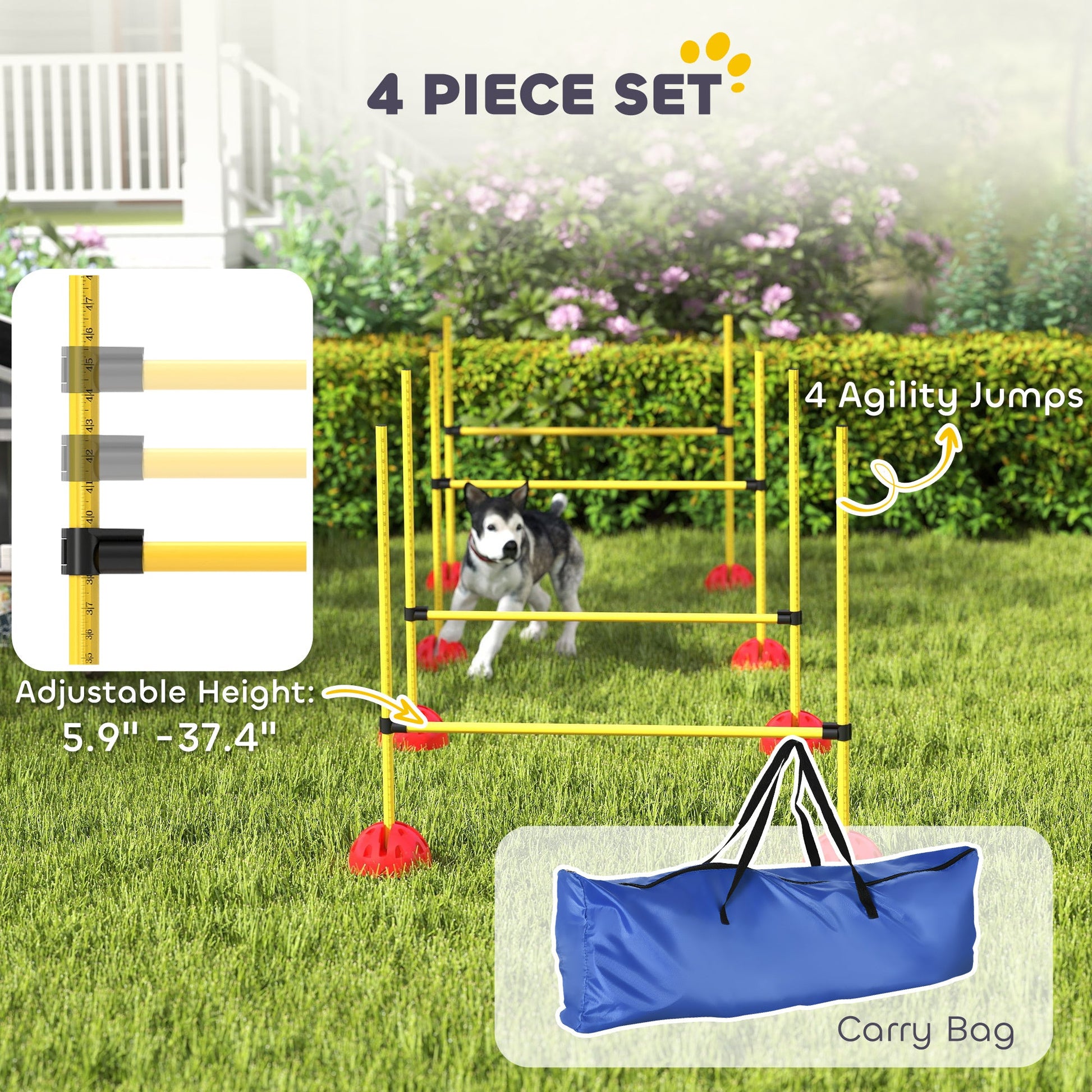 JMT-490442 Adjustable Dog Agility Course Set with 4 Jumps and Carry Bag for Training