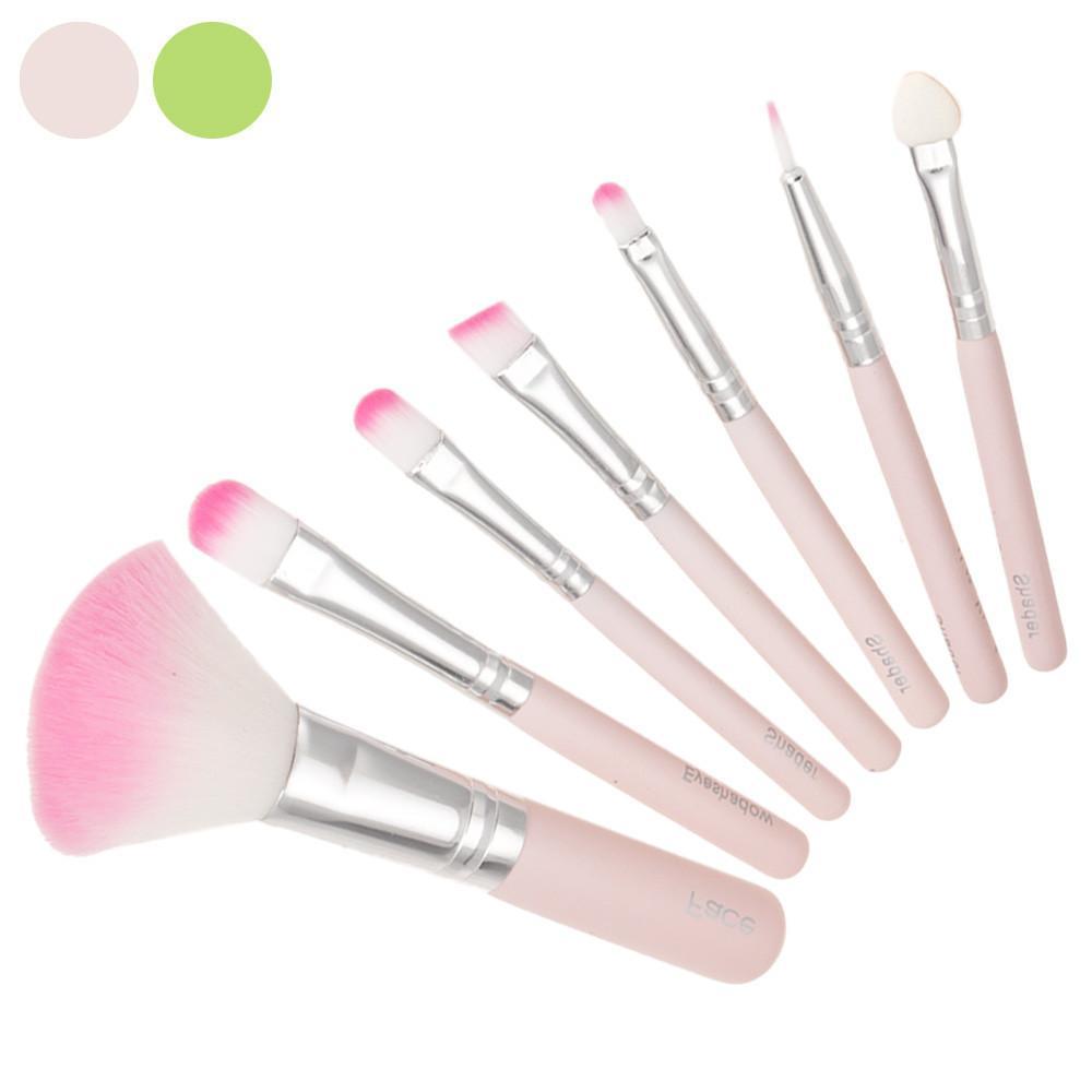 JMT-490890 7-Piece Makeup Brush Set with Wooden Handles and Corrugated Nylon Wool Bristles