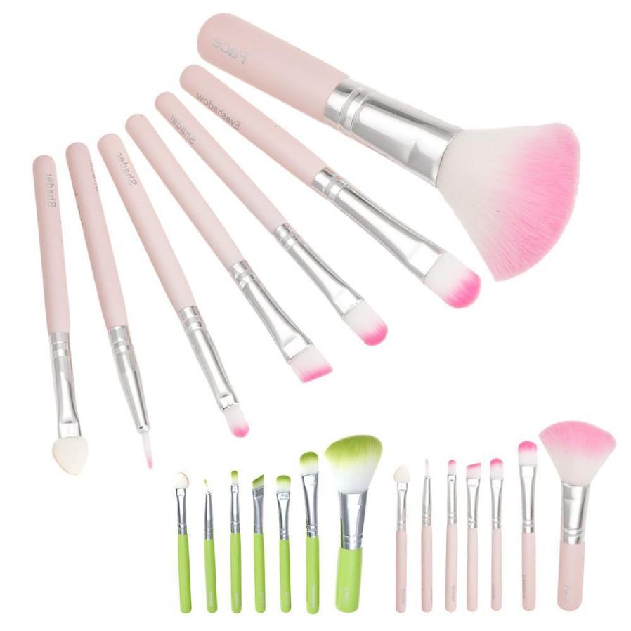 JMT-490890 7-Piece Makeup Brush Set with Wooden Handles and Corrugated Nylon Wool Bristles