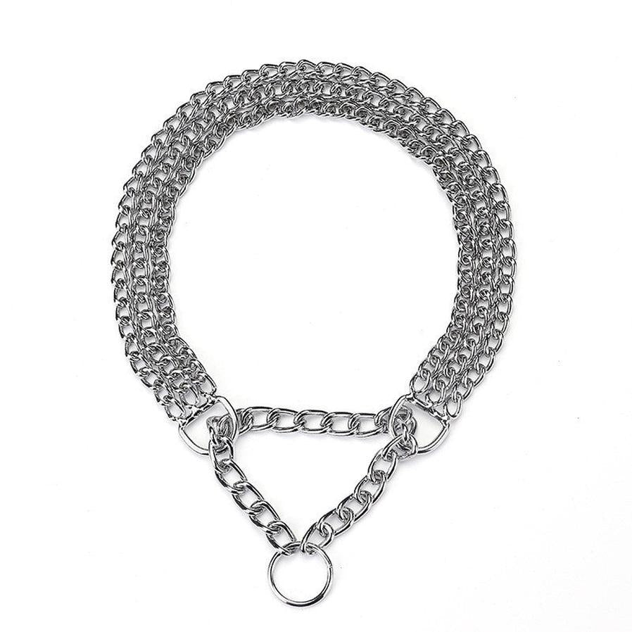JMT-491274 Silver Iron Dog Collar with Adjustment Chain - 2.5mm x 55cm & 3.0mm x 60cm