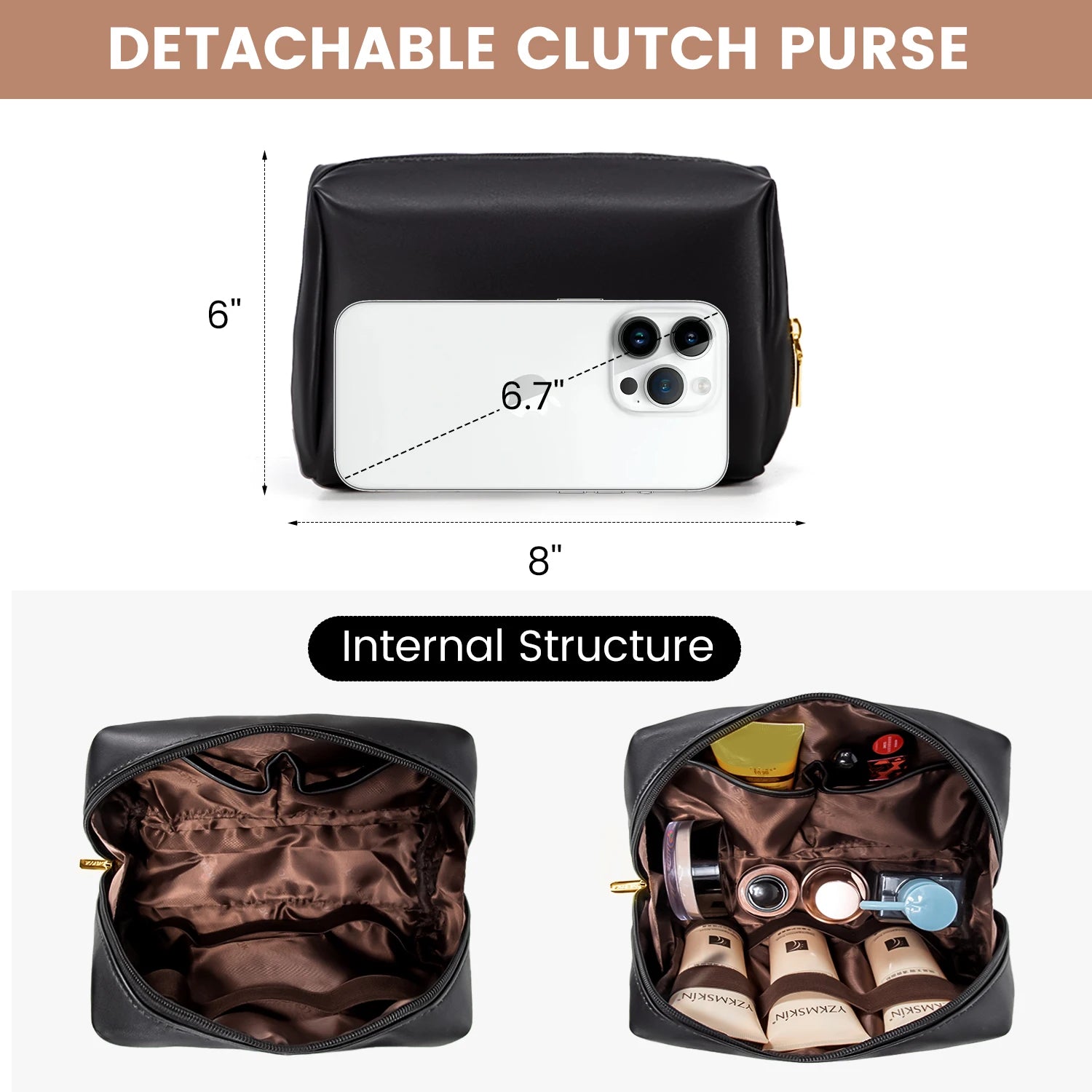 JMT-491338 Stylish 2-Piece PU Leather Handbag and Clutch Set for Women - Perfect for Office and Everyday Use