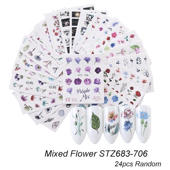 JMT-491914 Lace Flower Nail Art Sticker Set - 18 to 68 Pieces in Colorful Designs