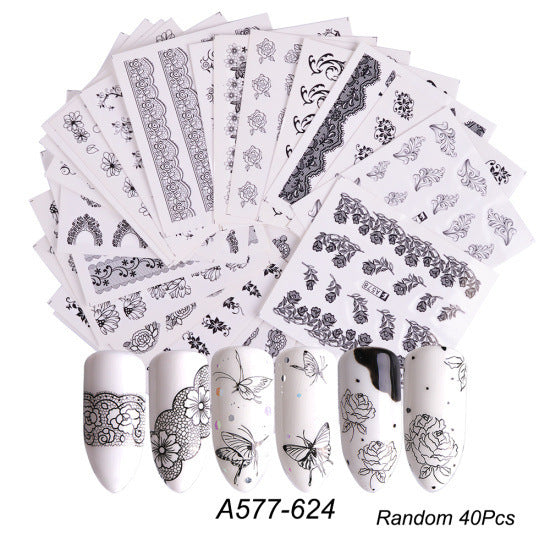 JMT-491914 Lace Flower Nail Art Sticker Set - 18 to 68 Pieces in Colorful Designs