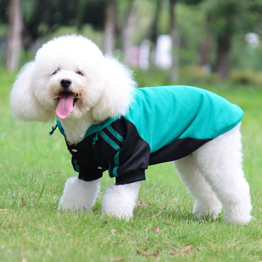 JMT-492234 Hooded Striped Sweater for Dogs - Casual Autumn and Winter Wear in Blue, Yellow, Green, Gray, Multiple Sizes Available