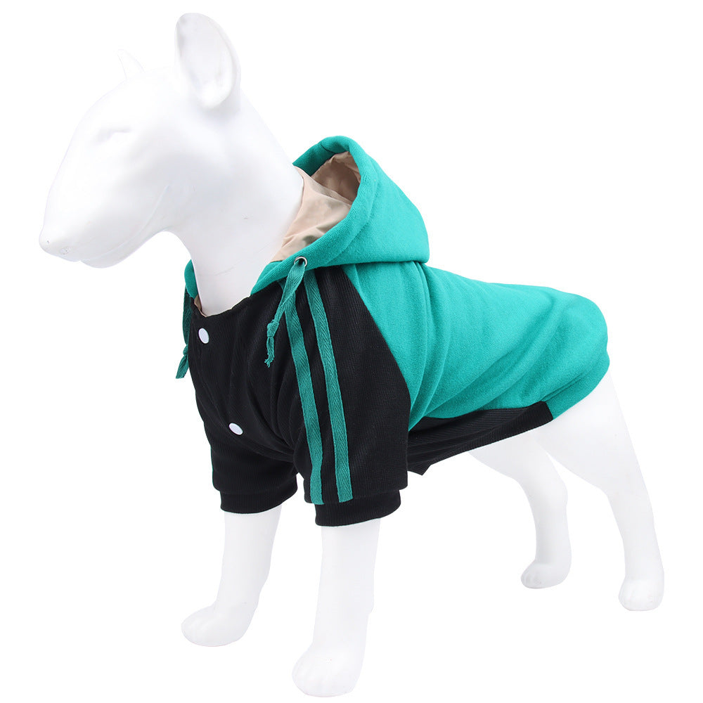 JMT-492234 Hooded Striped Sweater for Dogs - Casual Autumn and Winter Wear in Blue, Yellow, Green, Gray, Multiple Sizes Available