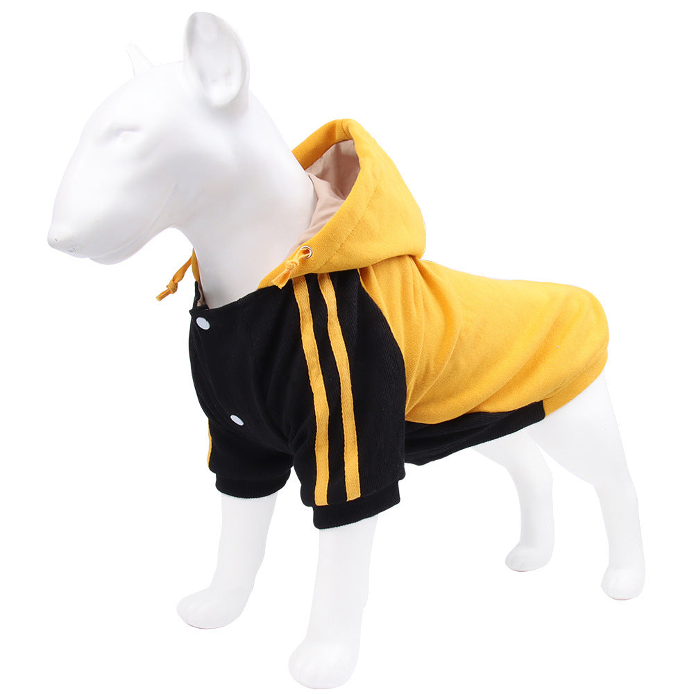 JMT-492234 Hooded Striped Sweater for Dogs - Casual Autumn and Winter Wear in Blue, Yellow, Green, Gray, Multiple Sizes Available