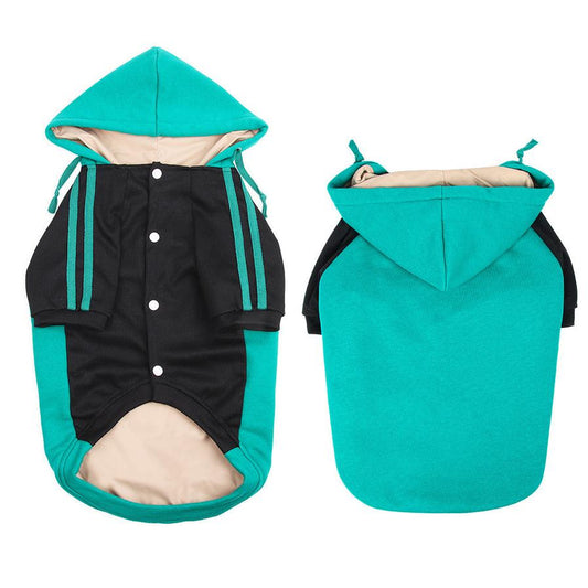JMT-492234 Hooded Striped Sweater for Dogs - Casual Autumn and Winter Wear in Blue, Yellow, Green, Gray, Multiple Sizes Available