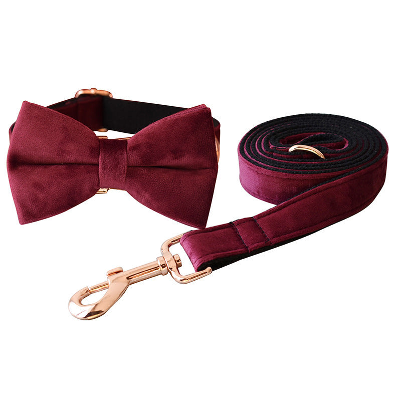 JMT-492426 Velvet Dog Collar with Double Microfiber Bowknot and Matching Leash Set