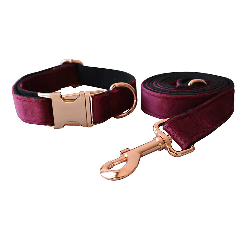 JMT-492426 Velvet Dog Collar with Double Microfiber Bowknot and Matching Leash Set
