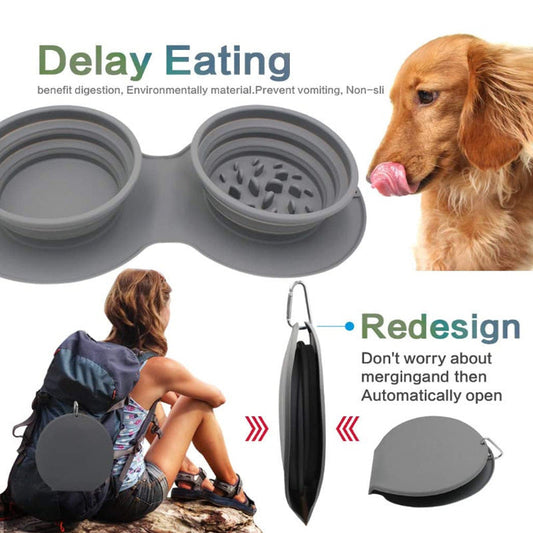 JMT-492938 Silicone Grey Foldable Pet Bowl for Anti-Choke and Anti-Vomiting Feeding