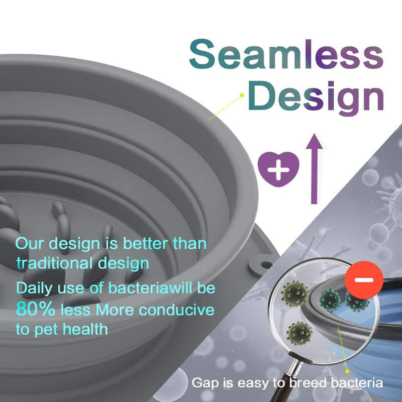 JMT-492938 Silicone Grey Foldable Pet Bowl for Anti-Choke and Anti-Vomiting Feeding