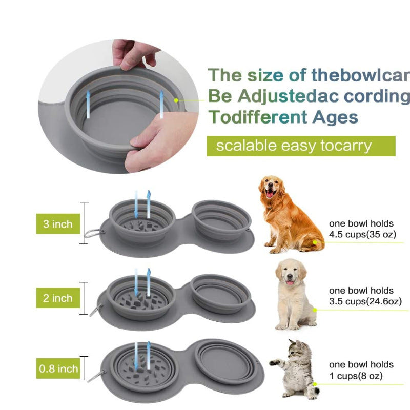JMT-492938 Silicone Grey Foldable Pet Bowl for Anti-Choke and Anti-Vomiting Feeding