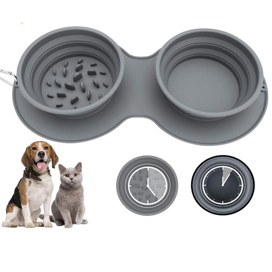 JMT-492938 Silicone Grey Foldable Pet Bowl for Anti-Choke and Anti-Vomiting Feeding