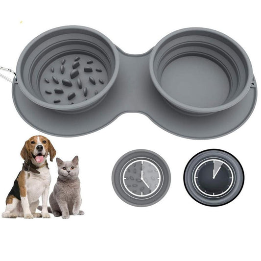 JMT-492938 Silicone Grey Foldable Pet Bowl for Anti-Choke and Anti-Vomiting Feeding