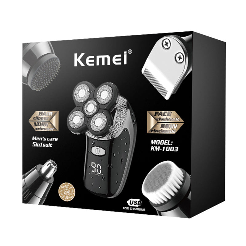 JMT-493002 Rechargeable 3D Rotary Shaver with Cleansing Brush and Grooming Attachments