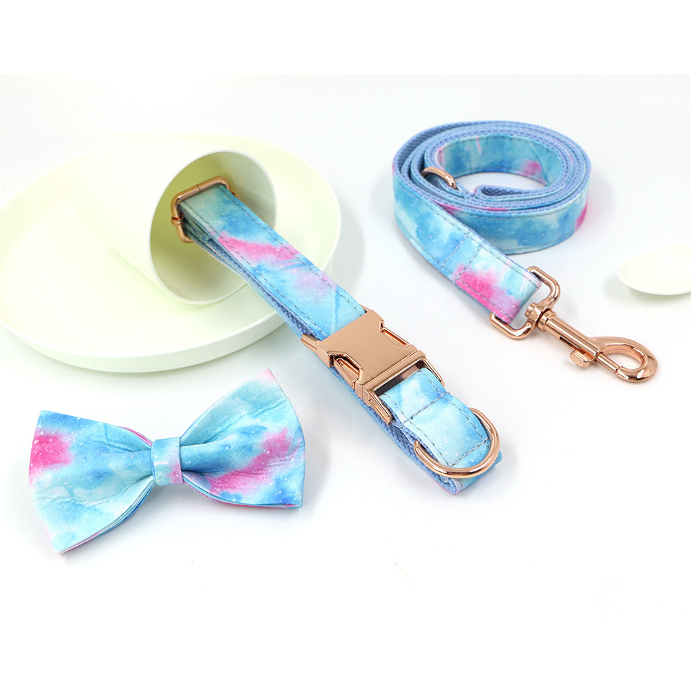 JMT-493258 Rose Gold Polyester Pet Collar and Leash Set with Bow