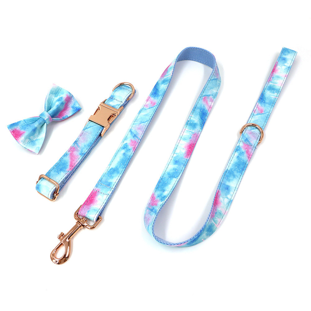 JMT-493258 Rose Gold Polyester Pet Collar and Leash Set with Bow