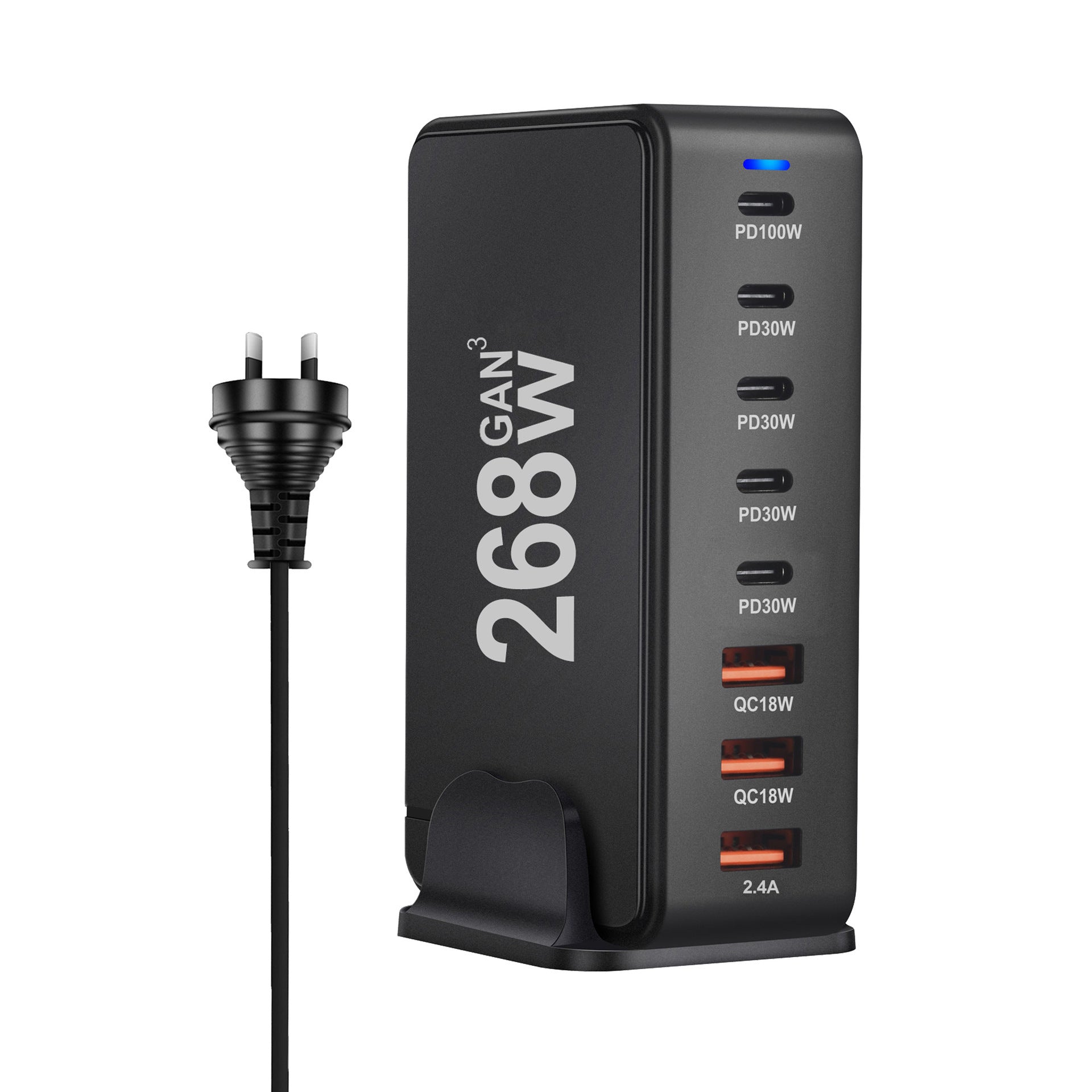 JMT-493450 240W Gallium Nitride Desktop PD Charger in White and Black for Multiple International Standards