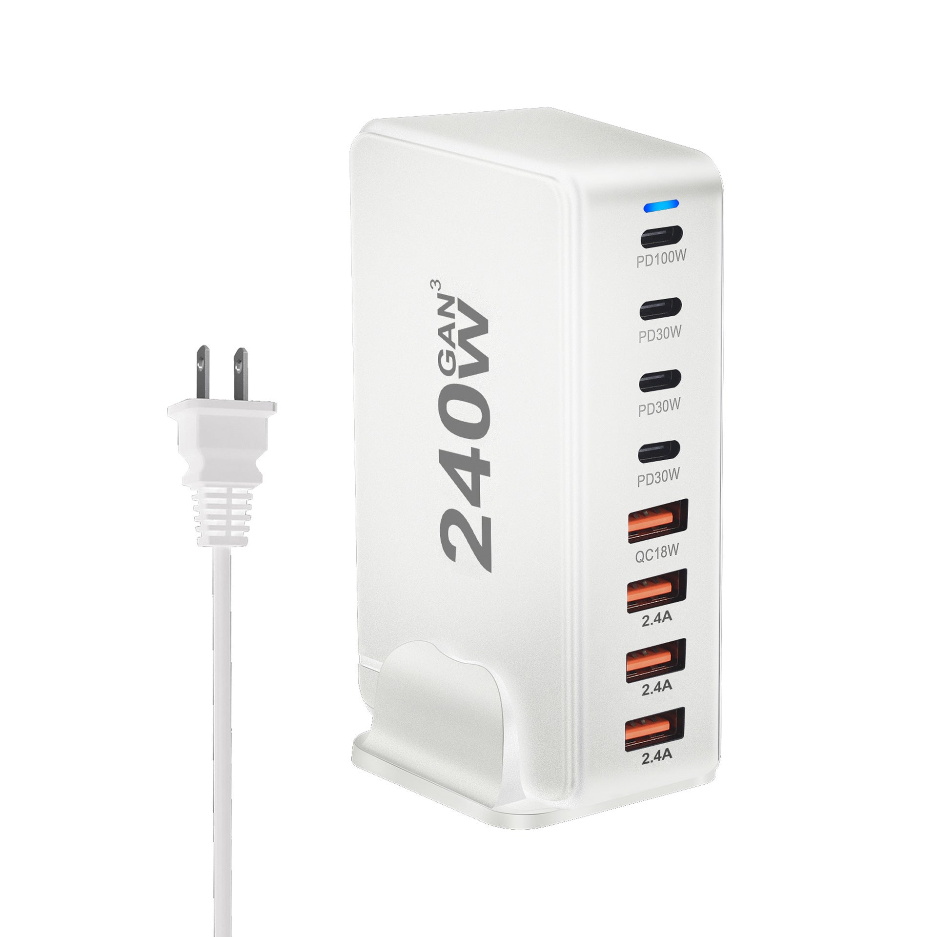 JMT-493450 240W Gallium Nitride Desktop PD Charger in White and Black for Multiple International Standards