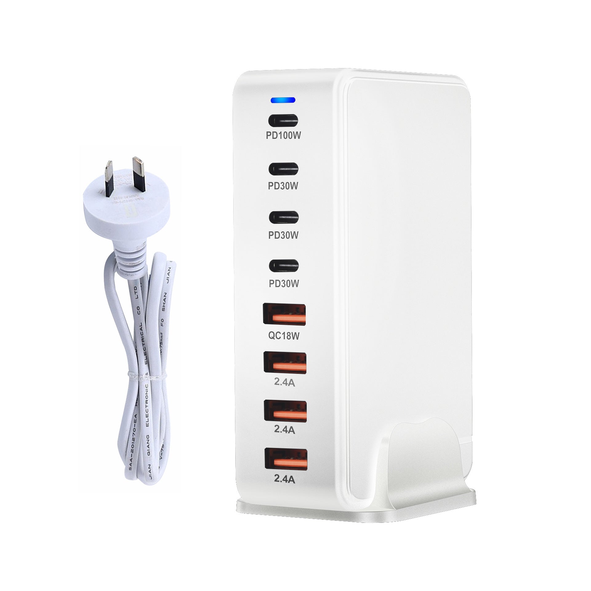 JMT-493450 240W Gallium Nitride Desktop PD Charger in White and Black for Multiple International Standards