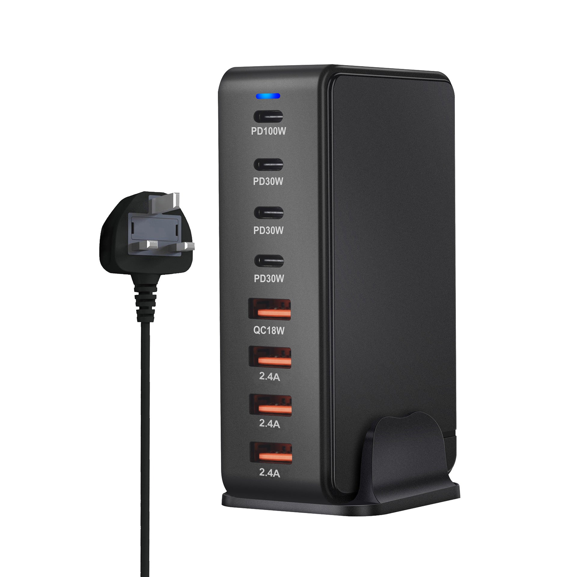 JMT-493450 240W Gallium Nitride Desktop PD Charger in White and Black for Multiple International Standards