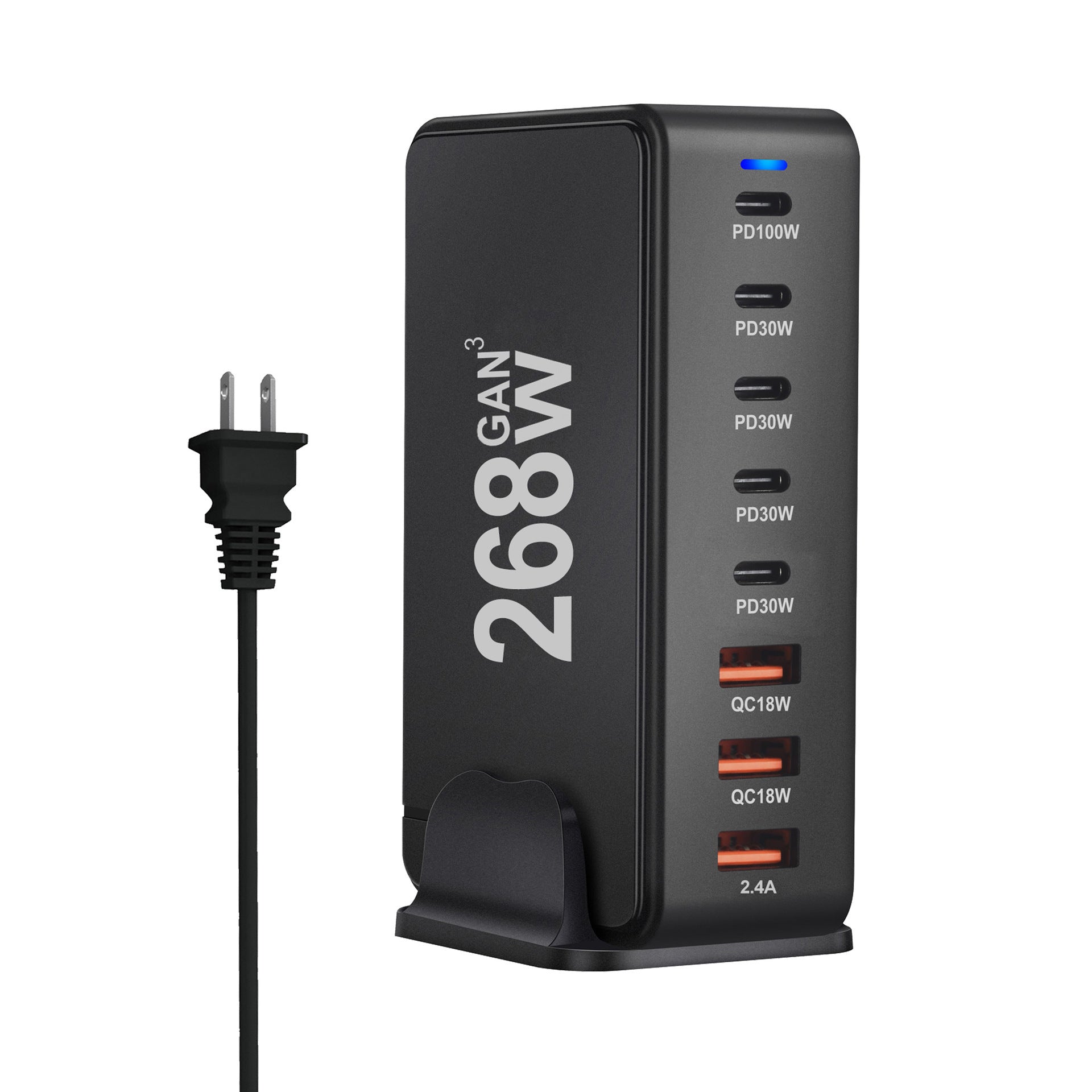 JMT-493450 240W Gallium Nitride Desktop PD Charger in White and Black for Multiple International Standards