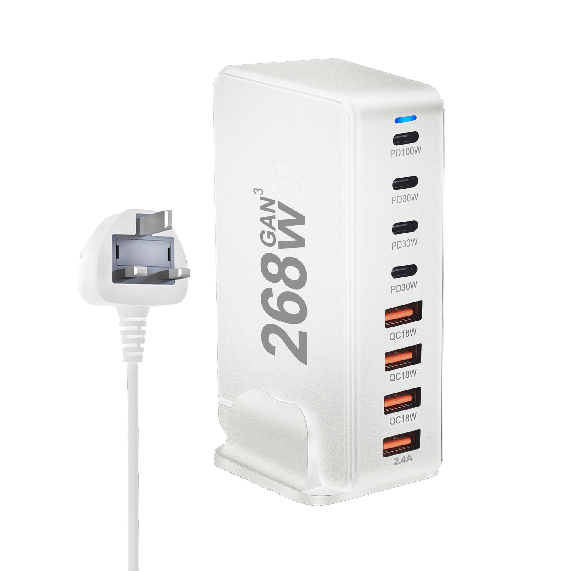 JMT-493450 240W Gallium Nitride Desktop PD Charger in White and Black for Multiple International Standards