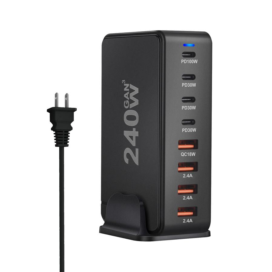 JMT-493450 240W Gallium Nitride Desktop PD Charger in White and Black for Multiple International Standards