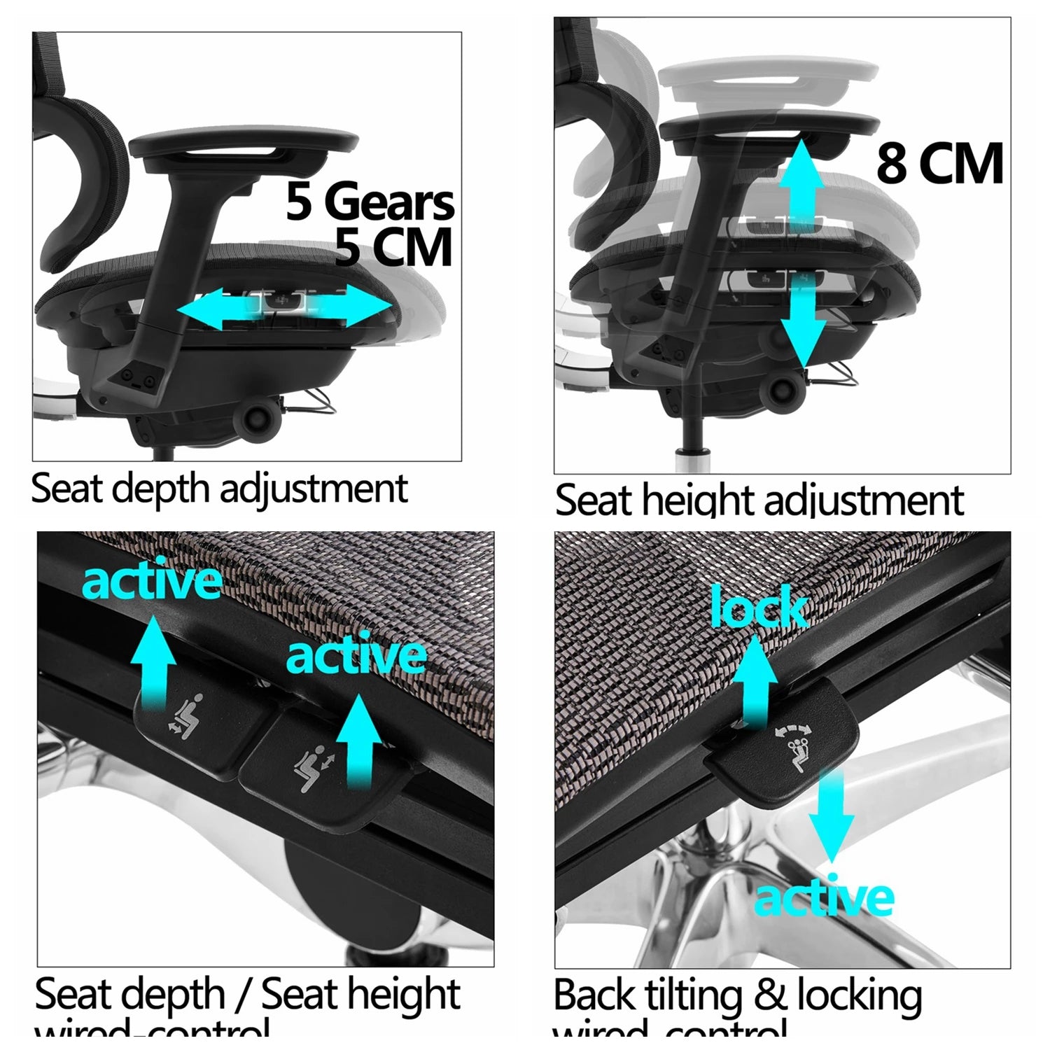 JMT-493514 Ergonomic High Back Mesh Office Chair with Adjustable Footrest and 4D Armrests