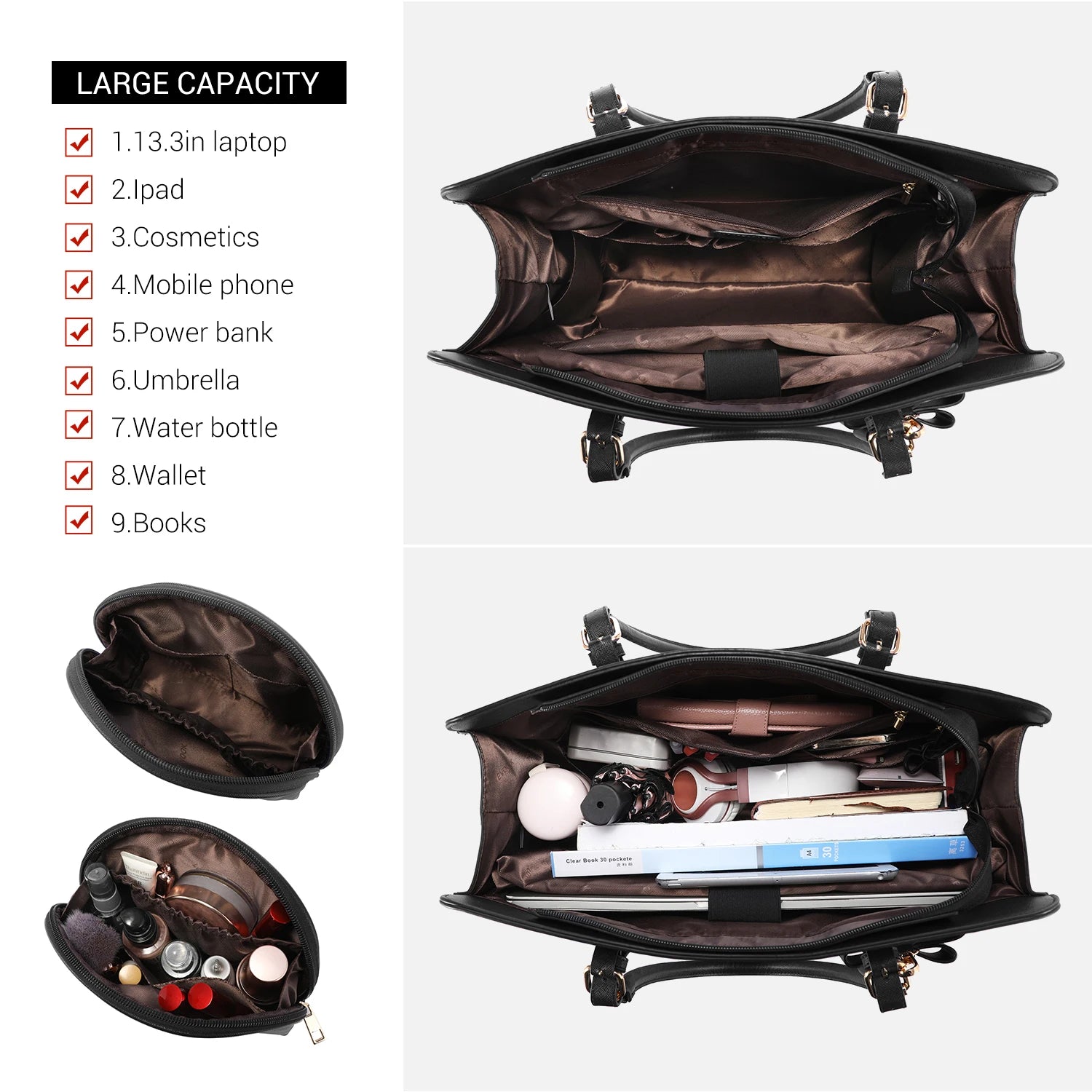JMT-493578 Large PU Laptop Tote Bag for 15.6 Inch Devices - Versatile Work Shoulder Bag with Briefcase Accessories