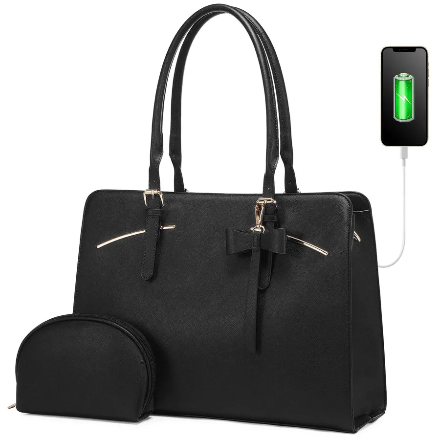 JMT-493578 Large PU Laptop Tote Bag for 15.6 Inch Devices - Versatile Work Shoulder Bag with Briefcase Accessories