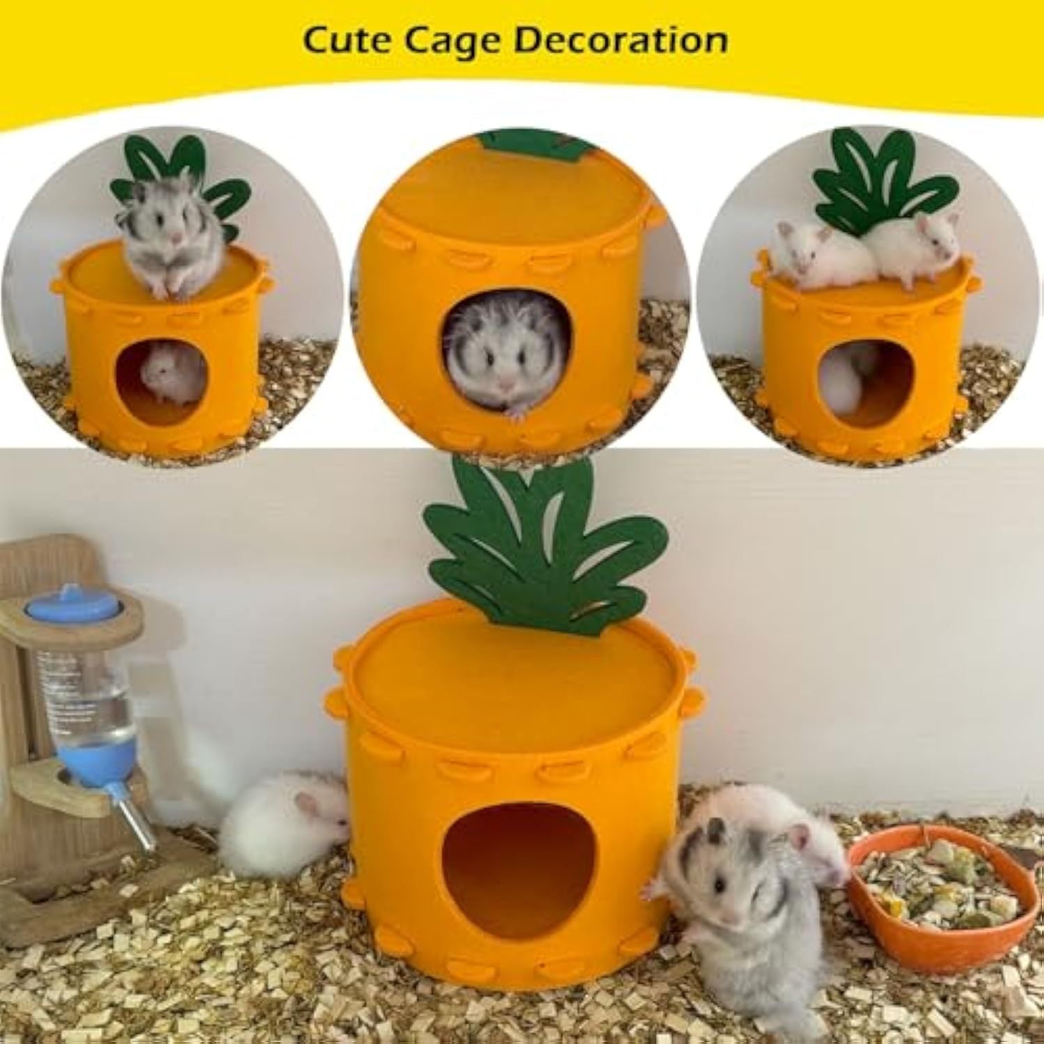 JMT-494218 Carrot-Shaped Felt Hamster House for Syrian and Dwarf Hamsters, Easy to Clean Gerbil Hideaway and Cage Decor