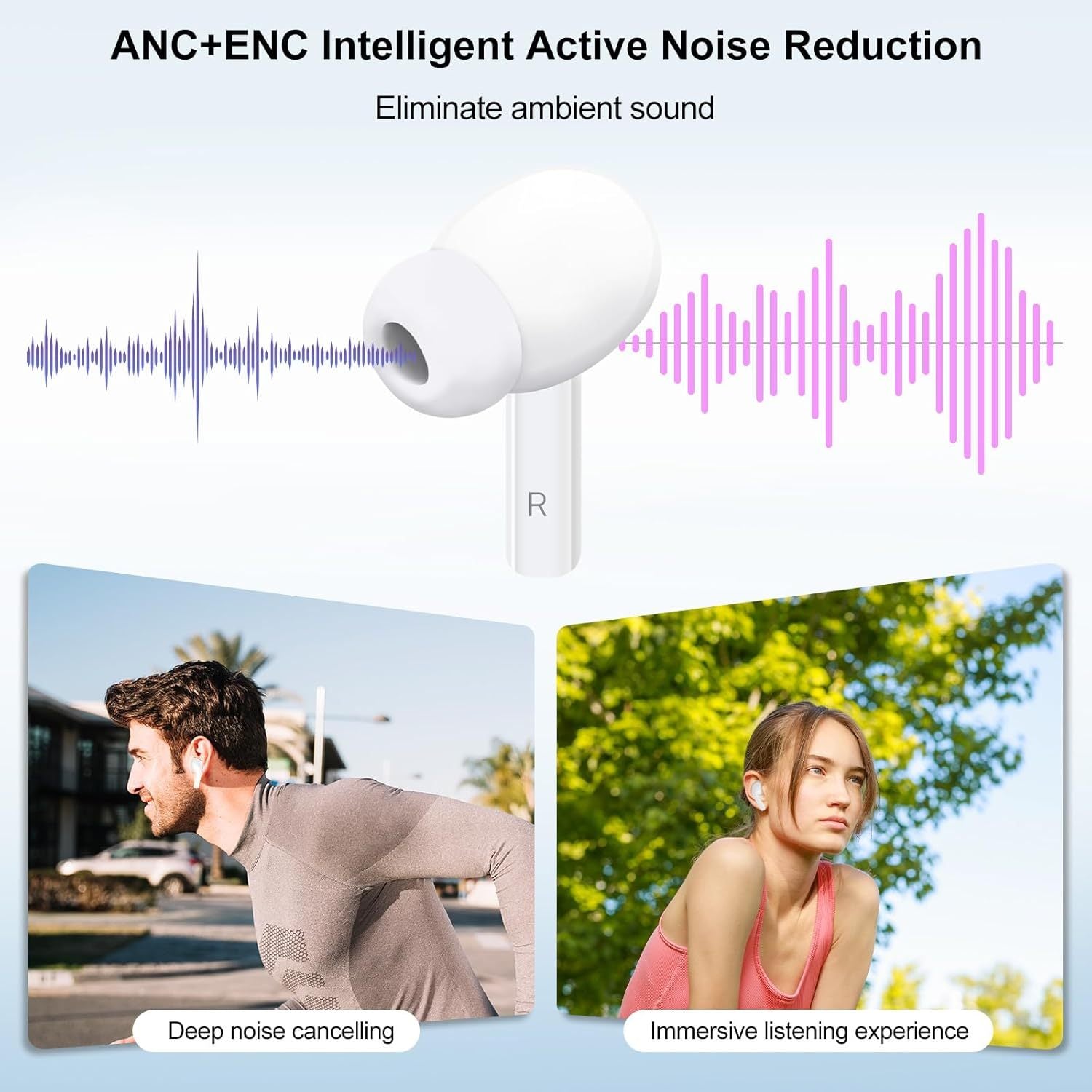 JMT-495562 Touchscreen Wireless Earbuds with Noise Cancelling, Bluetooth 5.4, Hi-Fi Sound, and Microphone for Android & iOS