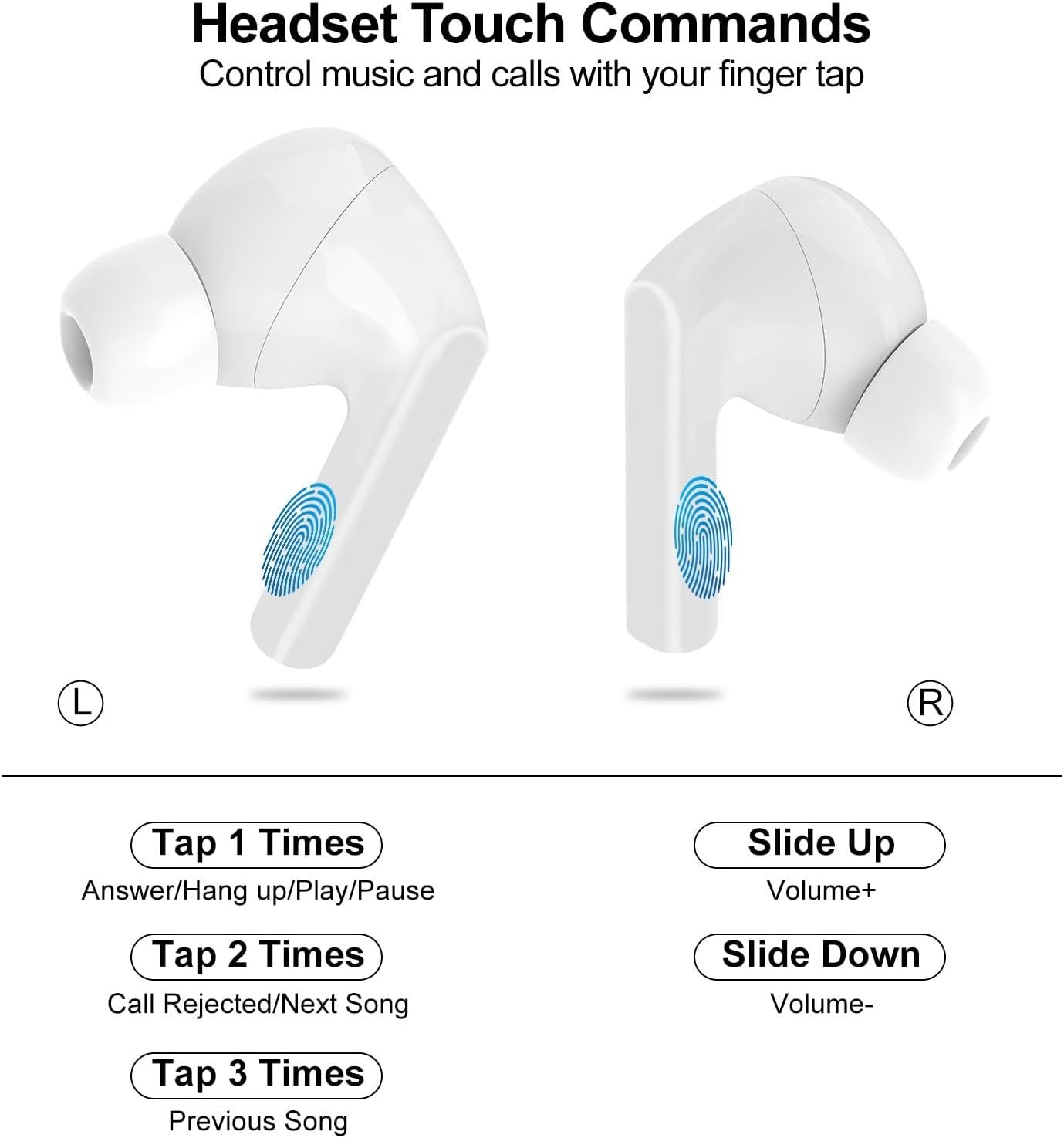 JMT-495562 Touchscreen Wireless Earbuds with Noise Cancelling, Bluetooth 5.4, Hi-Fi Sound, and Microphone for Android & iOS