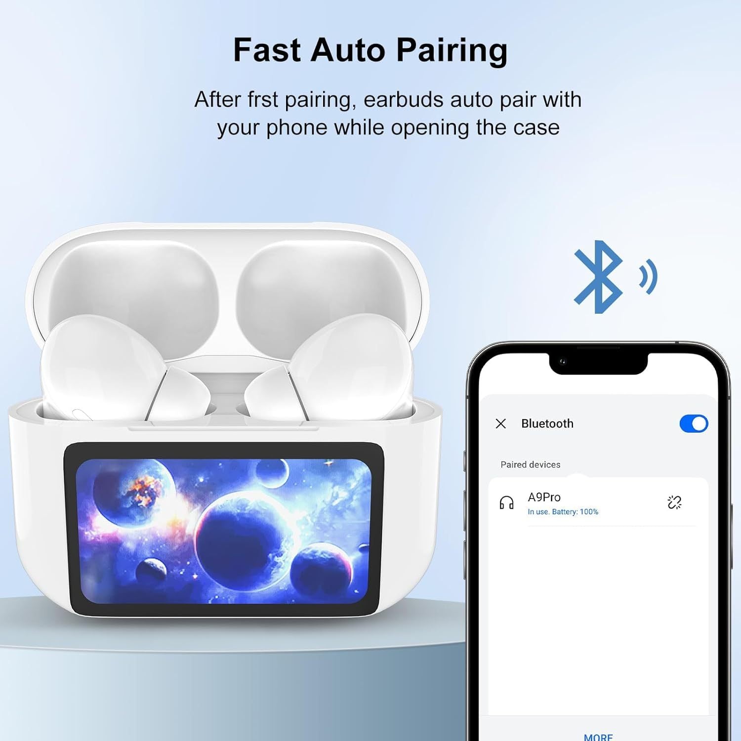 JMT-495562 Touchscreen Wireless Earbuds with Noise Cancelling, Bluetooth 5.4, Hi-Fi Sound, and Microphone for Android & iOS