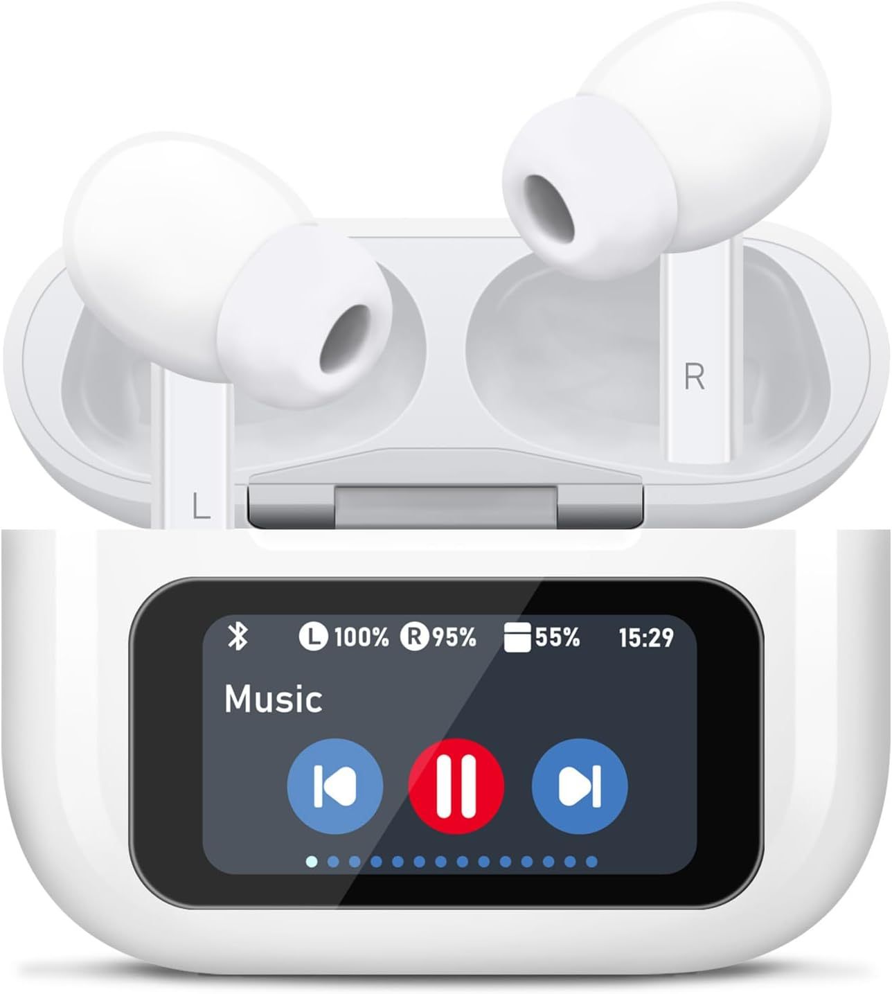 JMT-495562 Touchscreen Wireless Earbuds with Noise Cancelling, Bluetooth 5.4, Hi-Fi Sound, and Microphone for Android & iOS