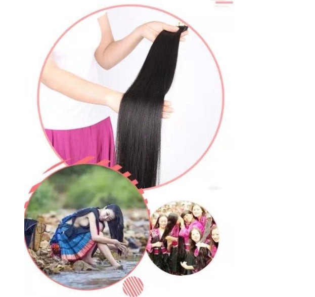 JMT-495754 Natural Black Straight Hair Wig - 30CM Real Human Hair, Iron-Friendly, Natural Scales