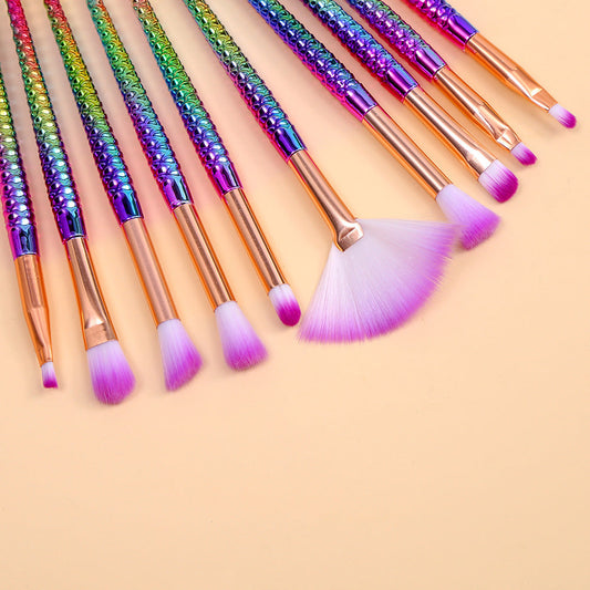 JMT-496650 Loose Powder Eye Shadow Brush Set - 10 Long Handle Makeup Brushes with Wool Fibers