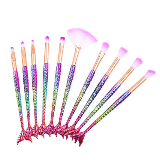 JMT-496650 Loose Powder Eye Shadow Brush Set - 10 Long Handle Makeup Brushes with Wool Fibers